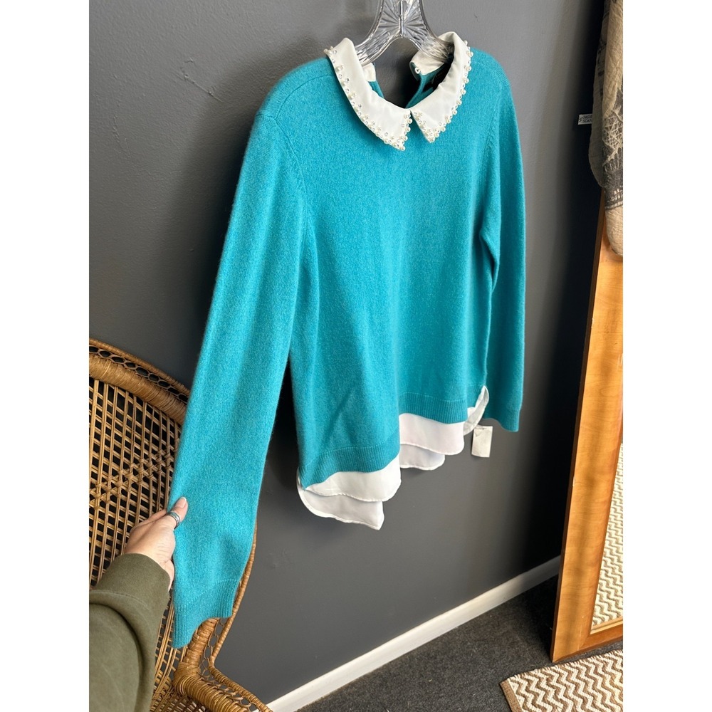 Charter Club Womens Cashmere Size S‎ Teal Sweater Embellished Layered Luxury NWT - Picture 2 of 9